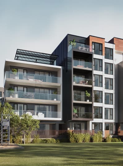 Modular apartment building exterior render